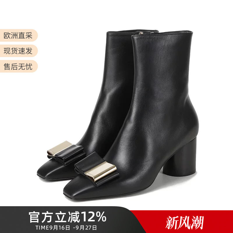 Ferragamo Women's Bow-Tie High-Heeled Boots Short Boots 6cm 0763184 Ferragamo Women's Bow-Tie High-Heeled Boots Short Boots 6cm 0763184