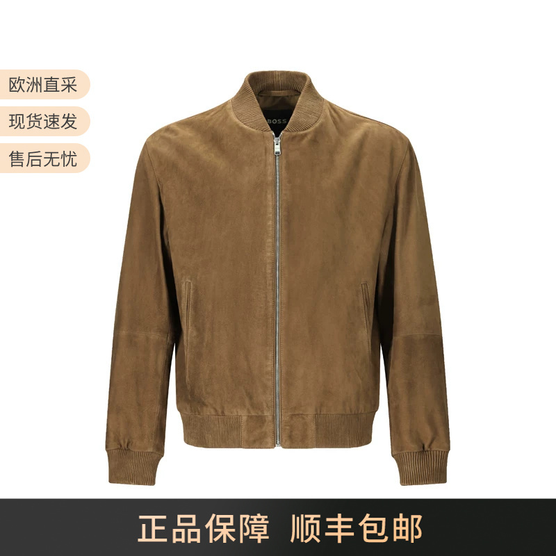 [Sheep Leather] Hugo Boss Men's Vintage Old Money Style Distressed Leather Jacket 50543213