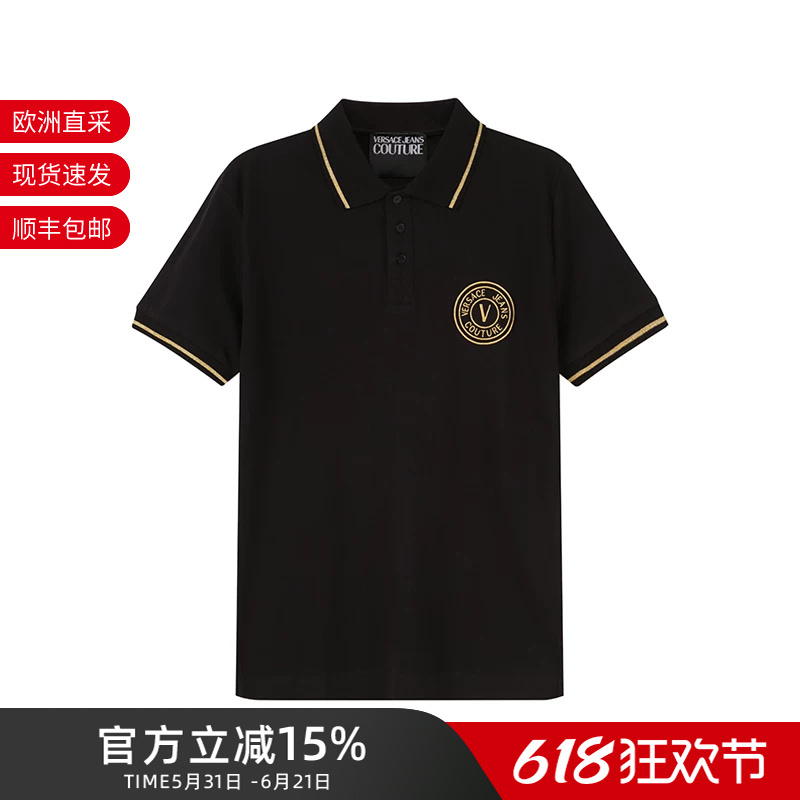 Versace Vjc Men's Cotton V-Shaped Logo Embroidered Short-Sleeved Polo Shirt 74Gagt06/74Gagt07 Versace Vjc Men's Cotton V-Shaped Logo Embroidered Short-Sleeved Polo Shirt 74Gagt06/74Gagt07