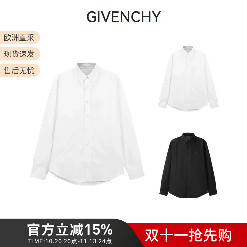 Givenchy Men's Cotton Logo Embroidered Loose Fit Casual Long-Sleeved Shirt Bm60Y11557 Givenchy Men's Cotton Logo Embroidered Loose Fit Casual Long-Sleeved Shirt Bm60Y11557