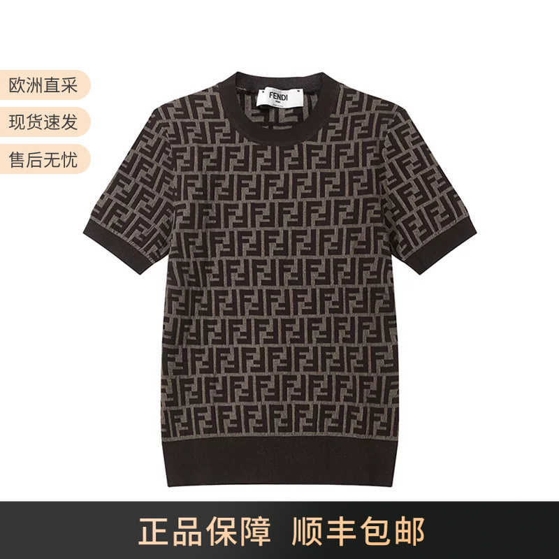 Fendi New Women's Slim-Fit Round-Neck Short-Sleeved Knitwear Fzxc72 Asjt