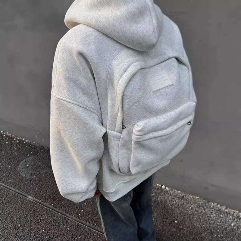 Cleanfit American-Style Three-Dimensional Backpack Cardigan Sweatshirt for Men, Plus Size, Extra Large, Autumn Heavyweight Design Backpack Jacket