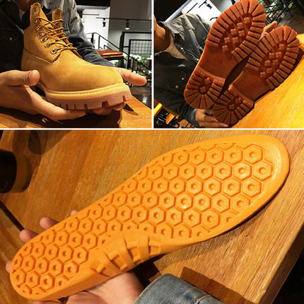 马丁靴男女英伦风秋季中高帮工装短靴踢不烂军靴子潮真皮大黄鞋黄-tmall.com天猫