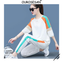 OUROSESAN SPORTS SUIT WOMEN SUMMER LOOSE Thin Fashion Collage Blouses foreign air casual pants Two sets