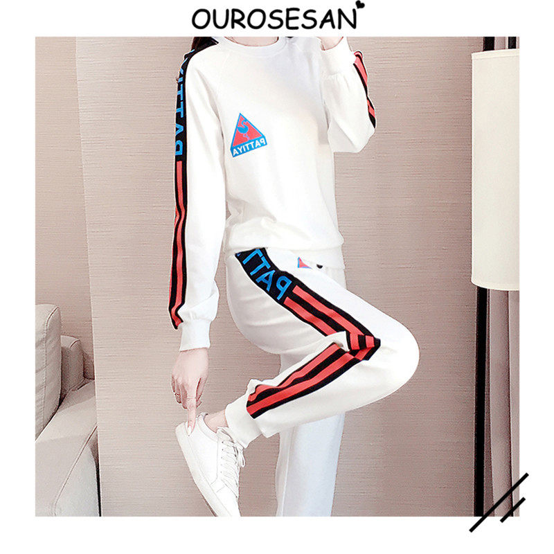 OUROSESAN NEW FASHION SPORTS SUIT Lady Autumn Winter Han Edition Loose 100 hitch printed thick cotton T casual wear