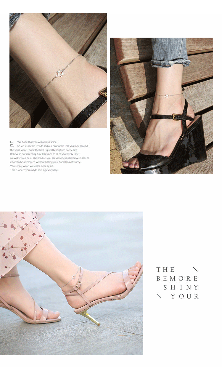 S925 sterling bạc sáu vòng chân nữ phiên bản Hàn Quốc của khí chất đơn giản rỗng may mắn mặt dây chuyền quà tặng sinh viên Sen - Vòng chân vòng chân bạc tây tạng