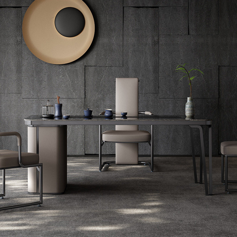 Slate tea table combination chair living room high-end tea table designer square minimalist Kung Fu light luxury modern tea table