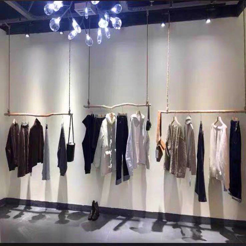 Dry Twigs Hanging Clothes Pole Clothing Shop Trunks Tree Trunks for children Clothing Stores Log Shelves Retro Wood Sticks Hemp Rope Hanger-Taobao