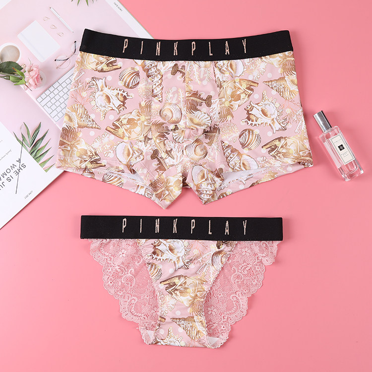 Lovers Briefs Male And Female Lace Ice Silk Breathable Transparent Low Waist Flat Corner Triangle Sexy U Convex Crotch Cotton milk Silk-Taobao