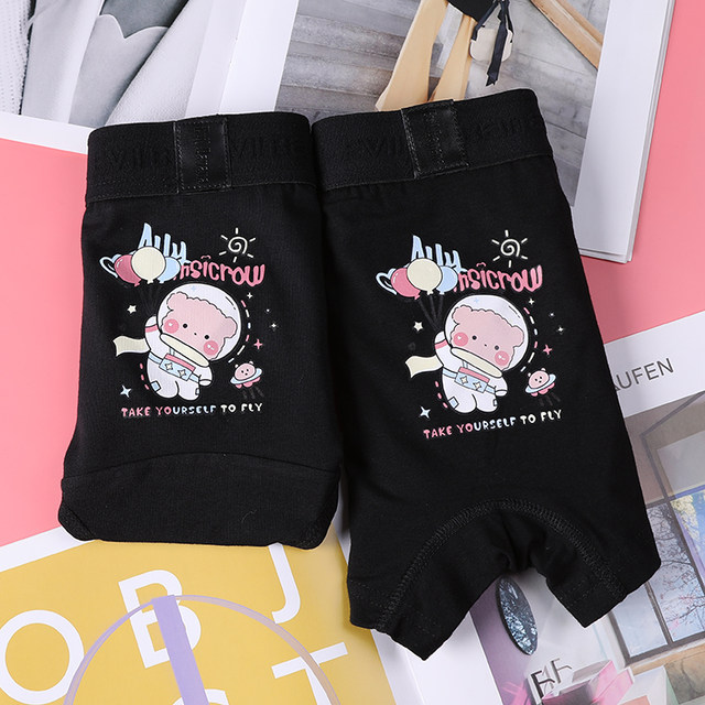 Balloon Bear Couple Underwear for Men and Women Cotton Cartoon Anime Print Breathable Mid-waist Square Triangle Sexy U-Protrusion