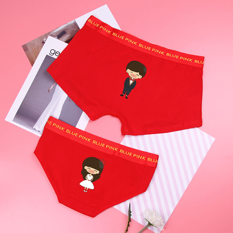 Màu đỏ kết hôn vài đồ lót trong năm nay của tinh khiết bông thấp eo của nam giới boxer nữ tam giác kích thước lớn thoáng khí sáng tạo bộ quần lót nam