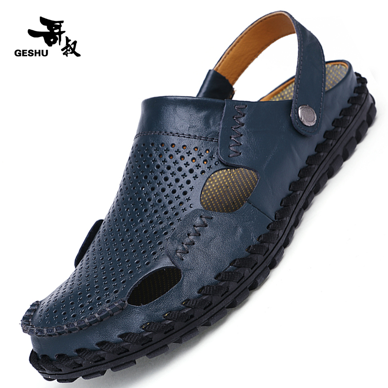 2022 new summer men's sandals men's Korean version large size dual-use sandals leather leather wild beach slippers