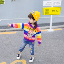 Girl Autumn Sweater 2019 new Korean version of children long sleeve hooded top 1-3 years old 5 Princess stripes spring and autumn