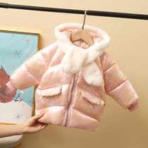 Female baby cotton clothing winter New 2020 Korean version plus velvet thickened girl cotton coat foreign style bright childrens cotton padded jacket tide