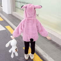 Female baby wool coat jacket winter 2020 new girls cute quilted jacket Western style childrens velvet cartoon cotton coat