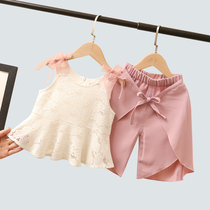 Baby girl set 2021 New Korean summer dress girl lace two-piece Super Foreign Air little girl princess tide dress