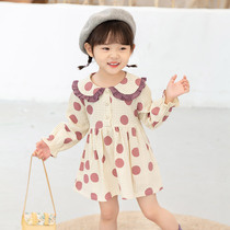 Girl autumn dress 2021 New Korean children princess dress foreign girl baby polka dot children cotton dress