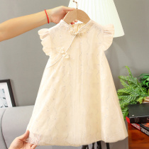 Girls Summer dress 2021 new childrens cheongsam dress lace princess dress improved Hanfu female baby skirt