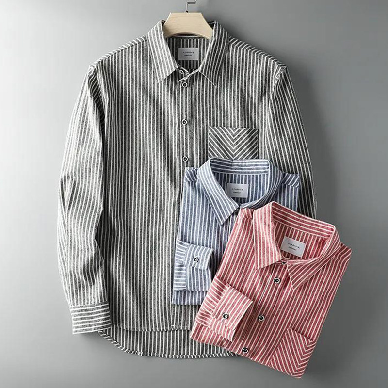 Japanese striped 100 cotton foreign trade stock autumn new men's casual all-match long-sleeved shirt