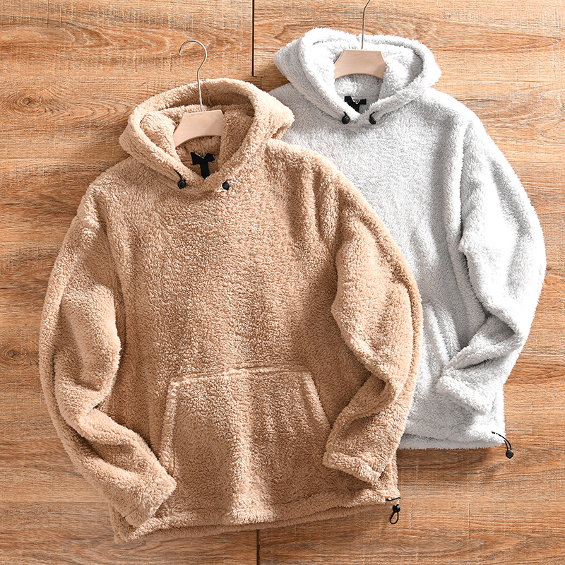 Silhouette + Thickened for Warmth! Nordic Surplus Stock! Autumn and Winter American Casual Loose Hooded Coral Fleece Sweatshirt for Men