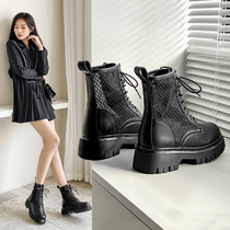 Martin Boots Summer Thin woman breathable hollowed-out mesh yarn cool boots 2022 New black thick bottom short boots Inn