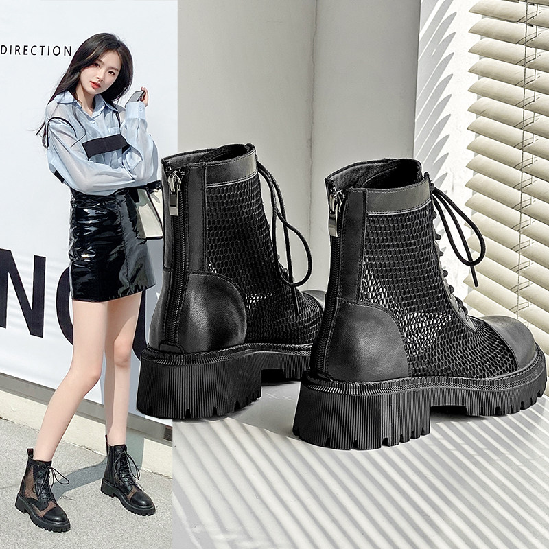 Rear Pull Chain Martin Boots Summer Thin woman 2022 New hollowed-out breathable mesh boots thick bottom mesh yarn cool short boots