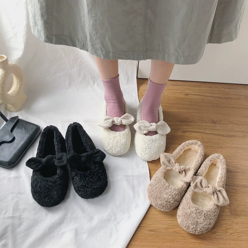 Демисезонная милая флисовая обувь с бантиком, популярно в интернете, 2019, в корейском стиле