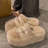 Высокие тапочки на платформе, демисезонная флисовая удерживающая тепло обувь, популярно в интернете, 2024 года