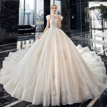 Main wedding dress 2021 new bride French temperament shoulder high-end luxury senior sense Palace style big tailing summer