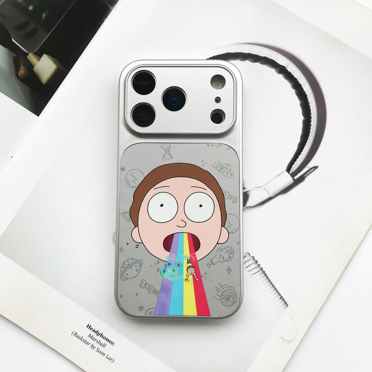 Rick and Morty Rainbow Tongue Sticker Collage Cartoon iPhone Case