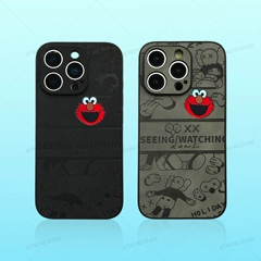 KAWS case — Kaws Sesame Street Embossed PU Leather Anti-Fall Trendy Fashionable Phone Red Elmo – Plus/Pro/Max – iPhone 16, iPhone 15, iPhone 14, iPhone 13, iPhone 12