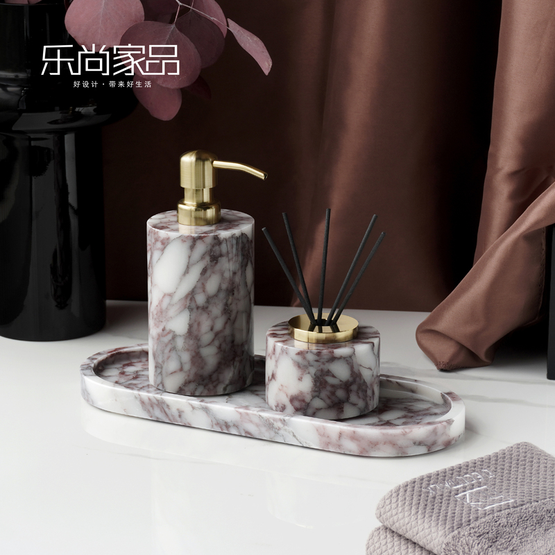 Bvlgari Purple Marble Bathroom Wash Set Bathroom Toilet Model Room Natural Luxury Stone Aromatherapy Bottle Tray Bvlgari Purple Marble Bathroom Wash Set Bathroom Toilet Model Room Natural Luxury Stone Aromatherapy Bottle Tray
