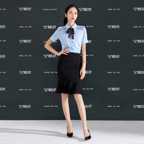 High-end professional shirt dress womens summer short sleeve tooling ol wind front desk reception beautician overalls dress