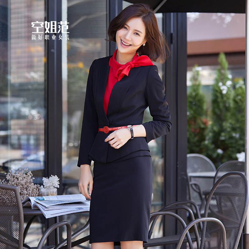Black High-end Vocational West Suit Suit Women Autumn Winter Jewelry Store Hotel Front Desk Beautician work suit jacket dress