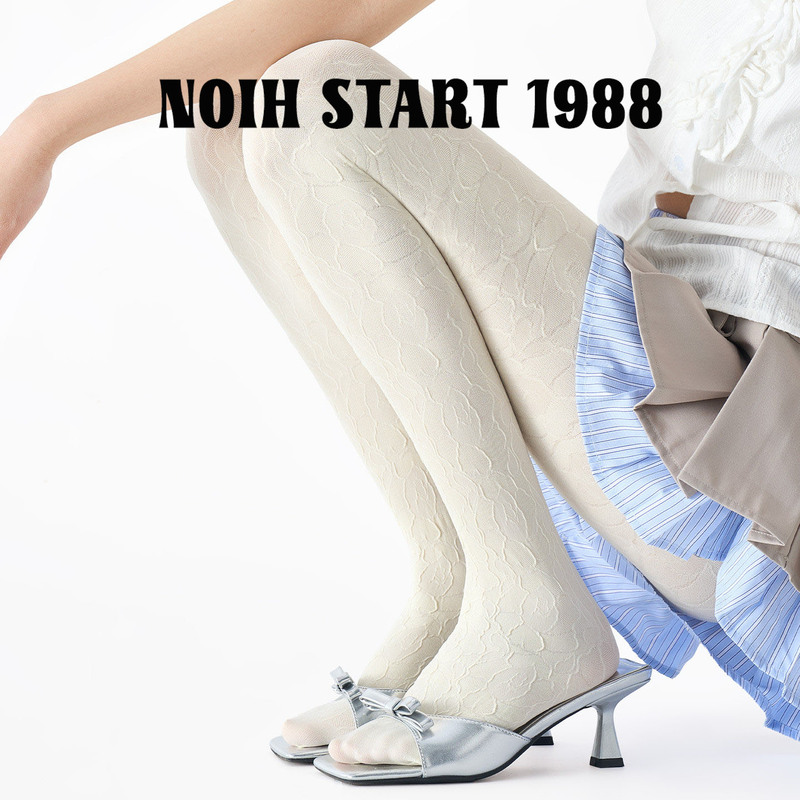 Japanese Noih White Embossed Rose Silk Stockings, Thin and Slightly Sheer, Pure Desire Style, Anti-Snag Pantyhose Leggings