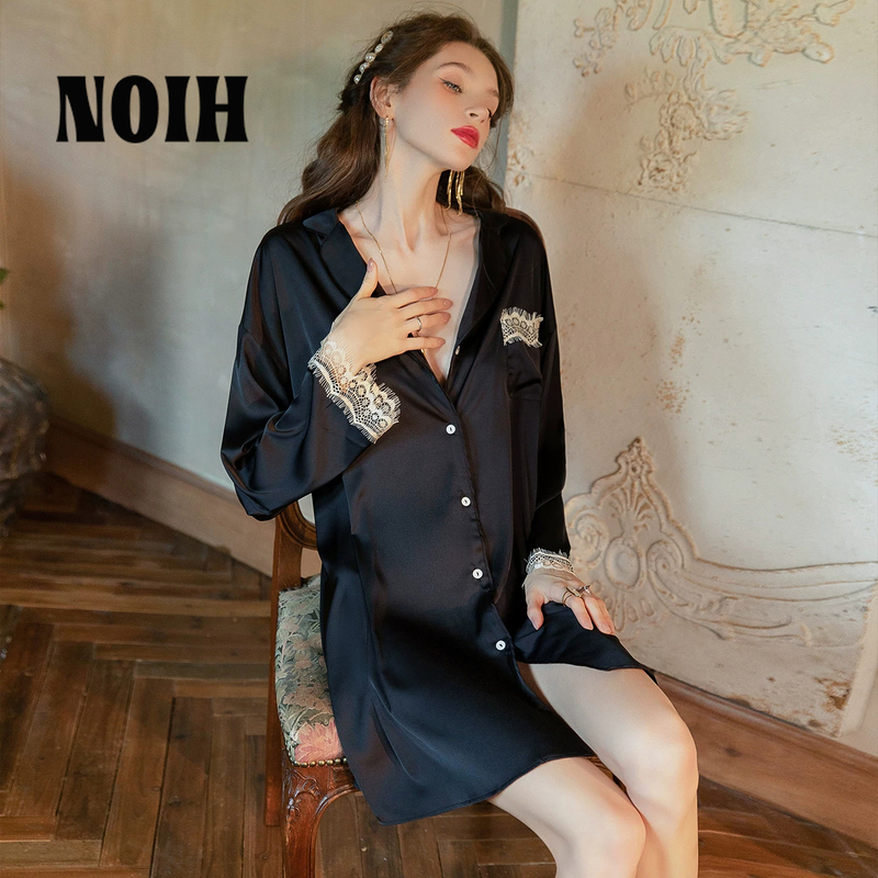 Japanese Noih Sexy Three-Quarter Sleeve Silk Pajamas Silk Lace Camisole Nightgown Robe Set Loungewear