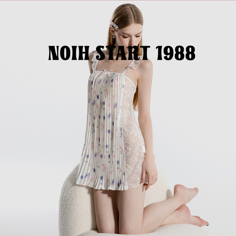 Japanese Noih Sexy Flutter Sleeve Camisole Loose Comfortable Satin Nightdress Sweet Lace Ice Silk Sleepwear Loungewear