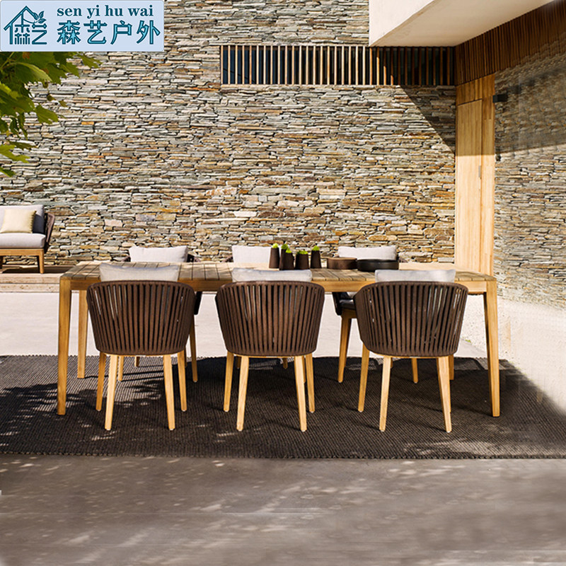 Outdoor Patio Preservative Teak Wood Long Table And Chairs Combined