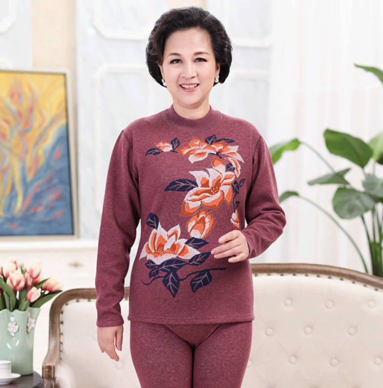 Set cộng nhung dày ấm đồ lót mùa thu và mùa đông không ngăn chặn bóng lạnh trong những người đàn ông lớn tuổi và phụ nữ lạnh quanh cổ áo cao cổ.