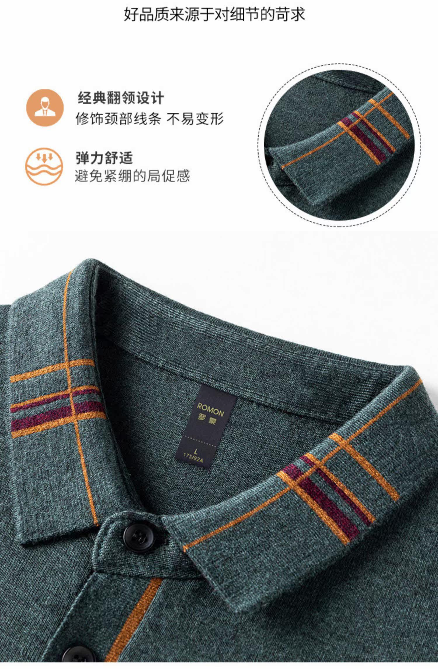 Шерстяной демисезонный лонгслив, футболка polo, мужской трикотажный свитер, для среднего возраста Romon / Romon 