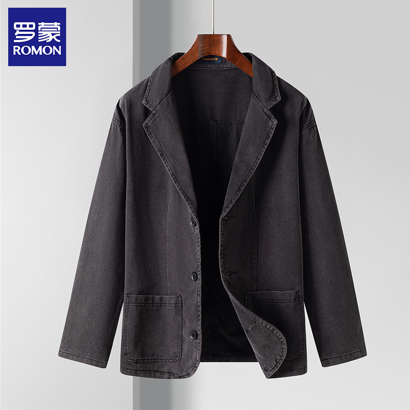 Romon Spring and Autumn New Men's Denim Jacket Suit Trendy Casual Fashion Three-Dimensional Patch Pocket Blazer