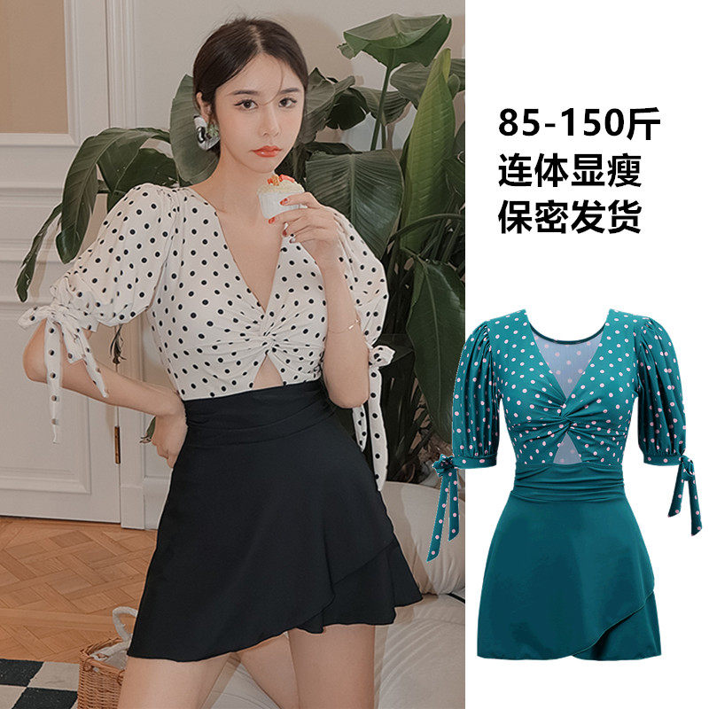 2021 new swimsuit women's fashion one-piece dress conservative student large size slightly fat mm was thin and covered the flesh and soaked in hot springs