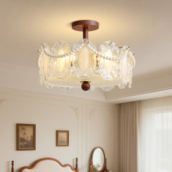 French-Style Vintage Bedroom Ceiling Light, American-Style Simple Master Bedroom Light, Light Luxury Romantic Pearl Mid-Century Style Dining Room Lighting