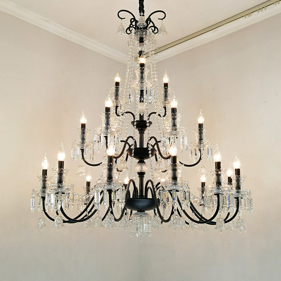 French-Style Vintage Crystal Chandelier, Black Hotel Lobby Light, Art Deco Staircase Light, Villa Living Room Light, Suspended Light