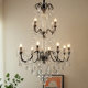 American Retro Staircase Chandelier, French-Style Villa Open-Air Duplex Commercial Candle Lamp, Black Crystal Hotel Dining Lamp