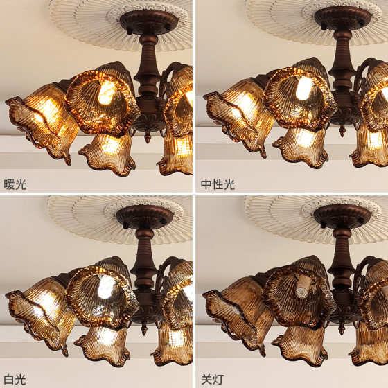 American Retro Living Room Lamp, French Mid-Century Style Ceiling Lamp, Maillard Glass Art Master Bedroom Lamp, Room Lighting Fixtures