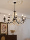 American Retro Living Room Chandelier, Antique Style Black Candle Hall Main Light, French Restaurant Romantic Pearl Bedroom Light