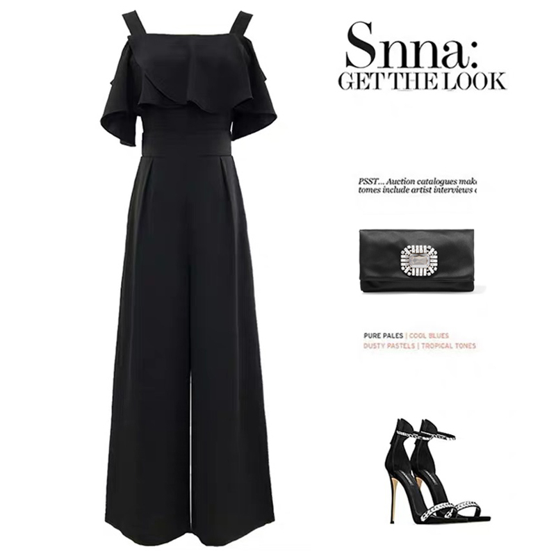 Socialite Suspender Jumpsuit for Women, Summer Chiffon Off-Shoulder High-Waisted Slimming Drapey Wide-Leg Jumpsuit, Thai Style Romper Socialite Suspender Jumpsuit for Women, Summer Chiffon Off-Shoulder High-Waisted Slimming Drapey Wide-Leg Jumpsuit, Thai Style Romper