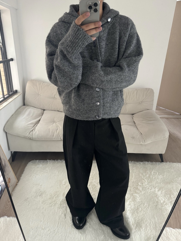 Mutt Wool Blend Multi-Wear Hooded Sweater Buttoned Coat High Collar Warm Versatile Commuter Sweater
