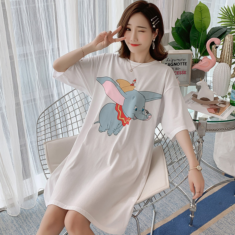 Nightdress women's summer pure cotton thin section can be worn outside the mid-length elephant summer princess wind short-sleeved maternity pajamas